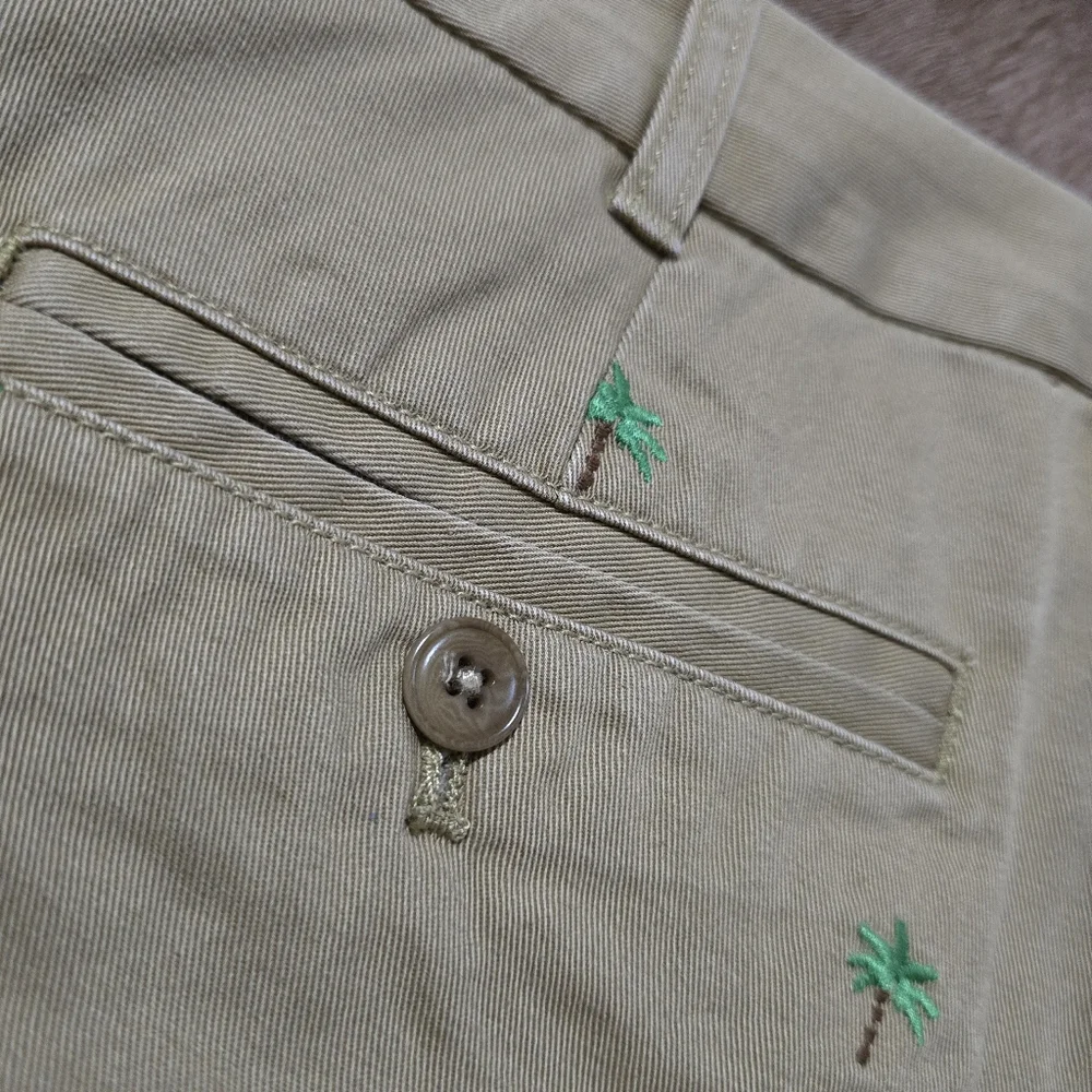 J. Crew Womens‎ Chino Shorts Tan Green Palm Trees Embroidery Size 4